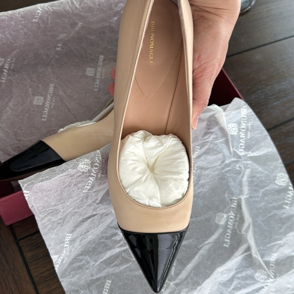 Bruno Magli Women's Tara Capped-Toe Pumps - Cream, Black Patent Elegant - Picture 3 of 9